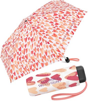 Benetton Regenschirm Taschenschirm Ultra Mini Damen klein leicht Aquarell Hearts