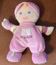 Fisher Price Baby's 1st Doll Pink Soft Plush Lovey Rattle Toy 11" Blonde Tuft