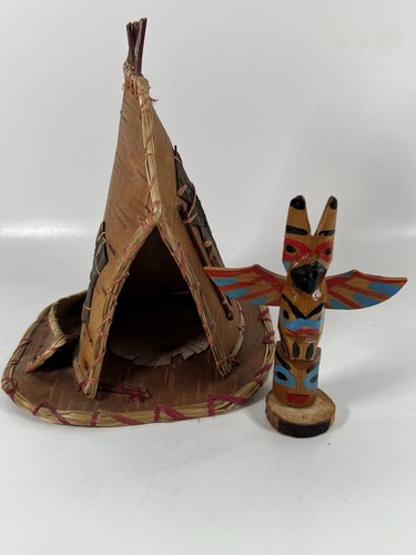 Vintage Holz Kanu Tipi Totempfahl Modell Ojibwa Crafts Canada - Bild 9 von 12