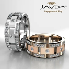 Pave Set Round Diamond Wedding Eternity Band Men's Matt Finish Ring Gold 1.00Ctw