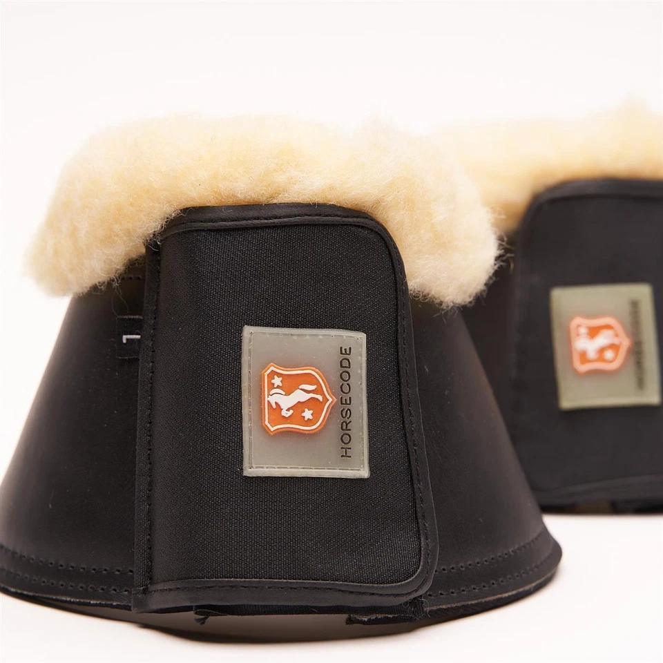 Horsecode Hufglocken black BasicXXL Springglocken schwarz mit Kunstfell WB /KB - Bild 3 von 4