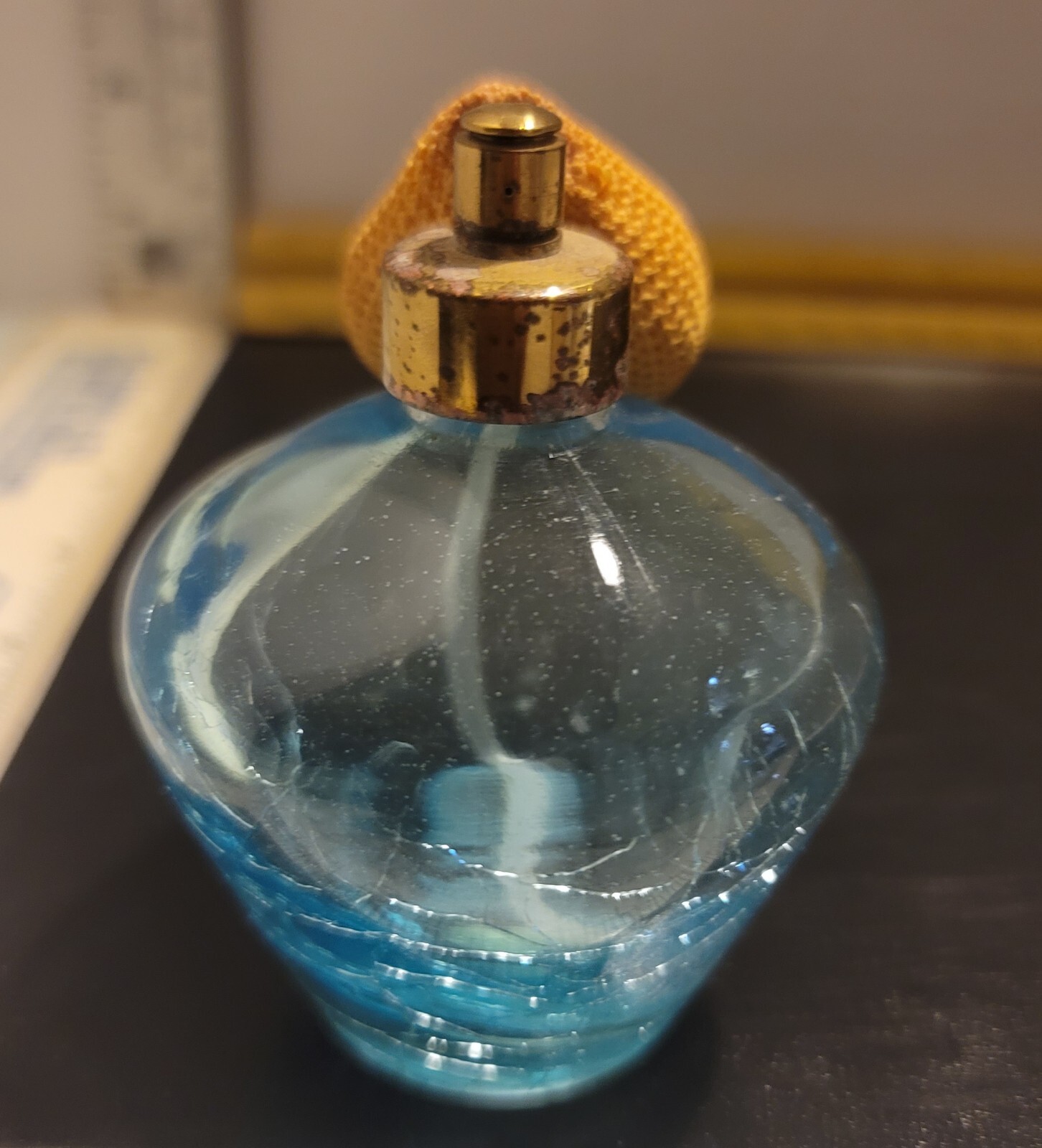 VINTAGE IRICE CRACKLE GLASS PERFUME BOTTLE WITH ATOMIZER