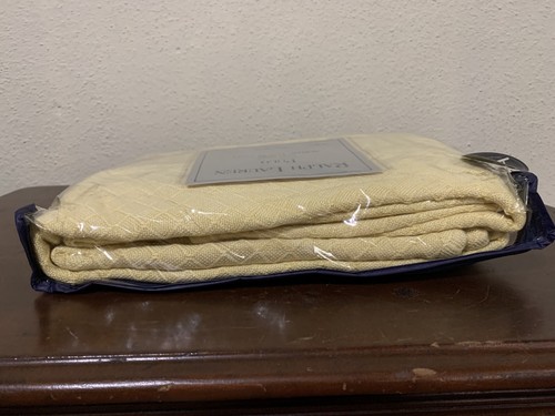 Ralph Lauren Polo Micro Denier Acrylic Twin 66 x 90" Blanket Knit Diamond Yellow - Picture 12 of 12