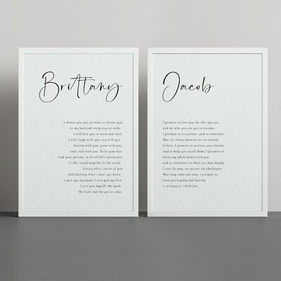 Sein und Ihr Hochzeitsgelübde Wandkunstdruck Jahrestag Hochzeit Geschenk passendes Set