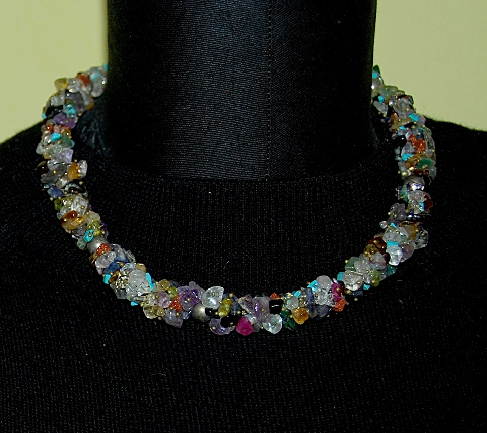 Collana, girocollo • Pietre dure multicolore • Vintage - Immagine 2 di 4
