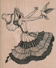 Lady With Bird 3 1/2 x 4 1/4" Rubber Stamp, Women Stamp, People Stamp
