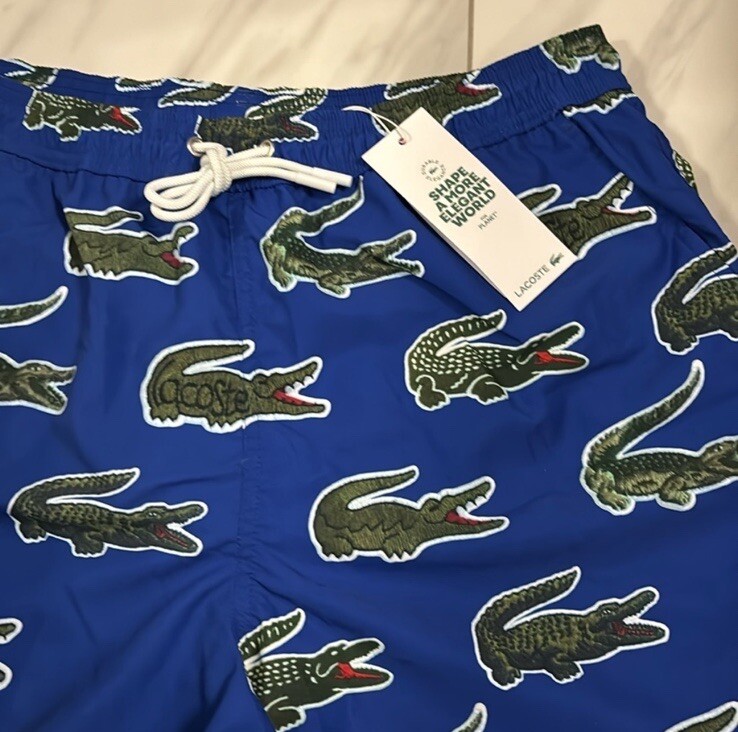 Lacoste Men's All Over Croc Swim Shorts Blue Green New thumbnail 2