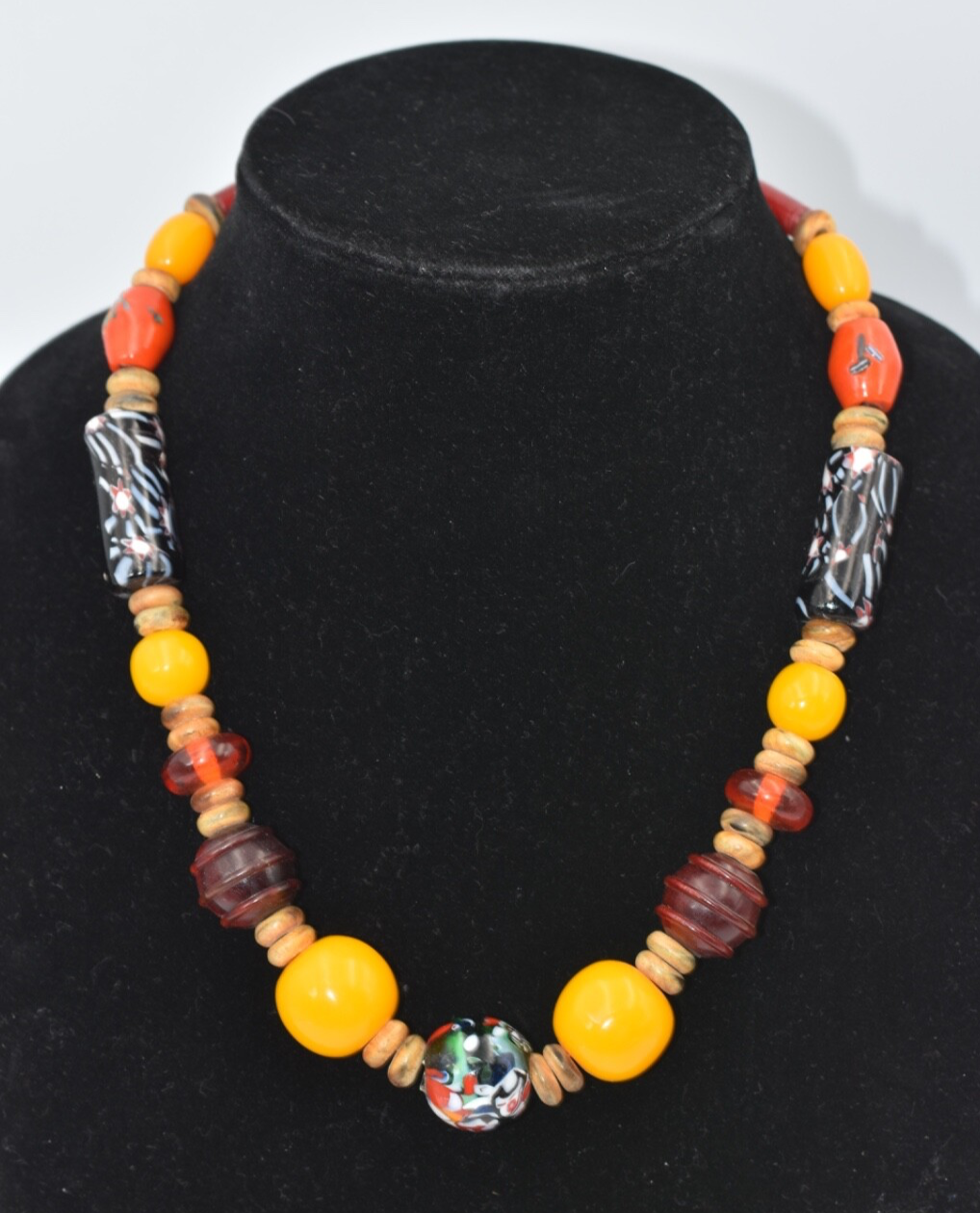 Boho Handcrafted Trade Bead Statement Necklace Bohemian Style