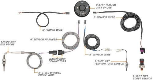 Comprehensive 3-in-1 Engine Monitor: Boost, EGT, & Temp Gauge - Black Dial Style - Picture 4 of 11