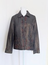 Chico's Indigo Bronze Foil Beaded Lined Hook Eye Blazer Size 1 US 8 / 10