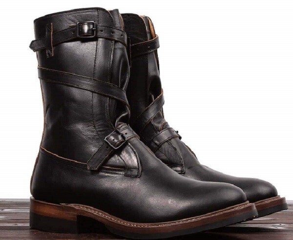 New Handmade Black Double Buckle Military Combat Boot