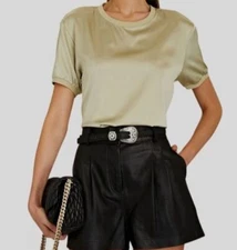 $198 Ser.O.Ya Women's Green Silk Oversized Crewneck T-Shirt Top Size S