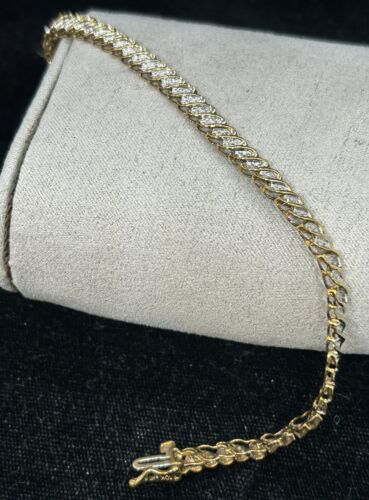 Sparkling 10k Yellow Gold Round ~.50ctw Diamond Tennis Bracelet 7.25” 8.1g Macys - Picture 1 of 8