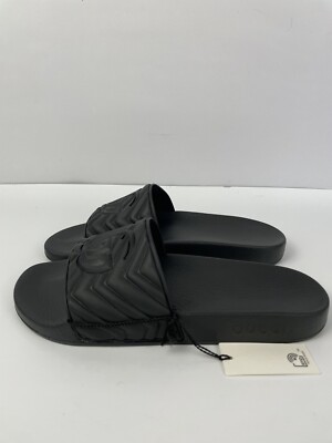 GUCCI 601041 Black GG Matelasse Quilted GG Rubber Slides Sandals