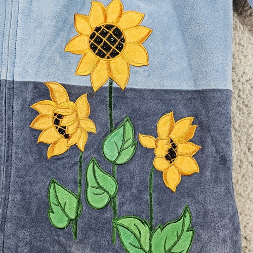 Vintage Quacker Factory Jacket Womens Small Blue Sueded Leather Sunflowers NEW - Picture 6 of 16