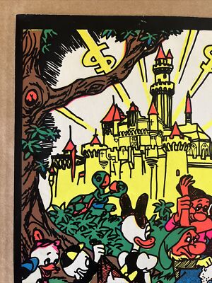 Vintage Original Disney Wallywood Blacklight Collage Poster Mickey