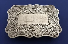 Vintage Diablo Sterling Silver Hand Engraved Old Western Monogram Belt Buckle