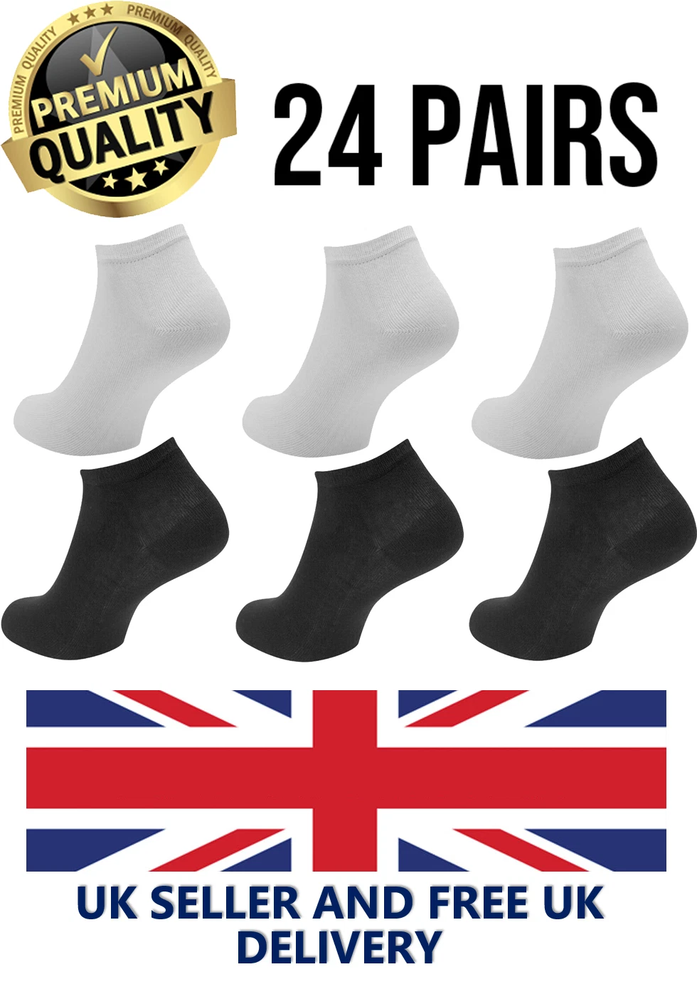 New Unisex Adult Black White 24 Pairs Ankle Liner Summer Gym Run Trainer Socks