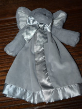 Bearington Baby Plush Gray Elephant Security Blanket Lovey Satin MACHINE WASH 