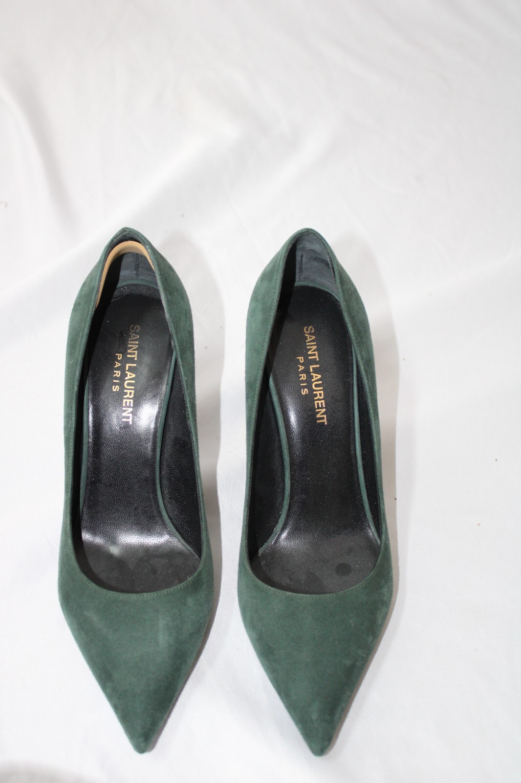 Pompa punta a punta in pelle scamosciata verde Saint Laurent taglia 38