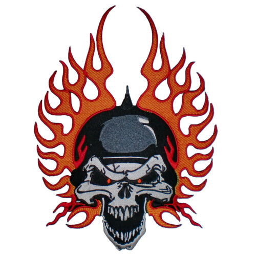 11" Skull Spike Helmet Flame Rocker Jacket Vest Biker Back Patch Ghost Rod Rider - Picture 1 of 1