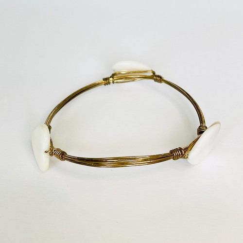 Bourbon & Bowties Bangle Bracelet with White Shell Hearts/Wire Wrapped Bangle - Picture 2 of 7