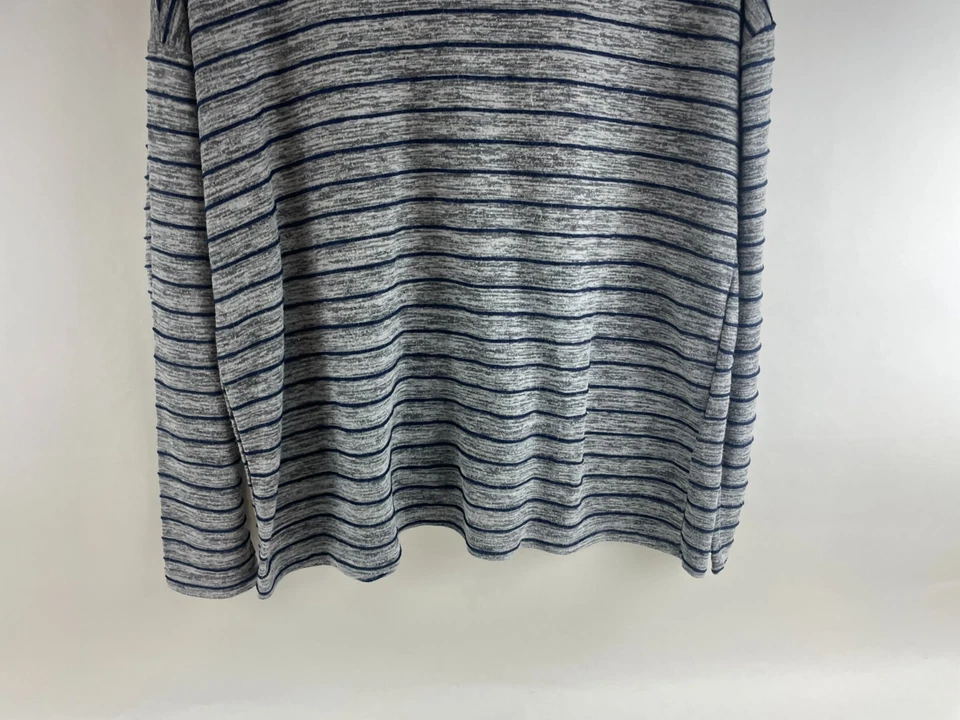 Tribal Shirt Women's Size Large Gray Heather Blue Stripes Cowl Neck Long Sleeve - Image 4 of 4
