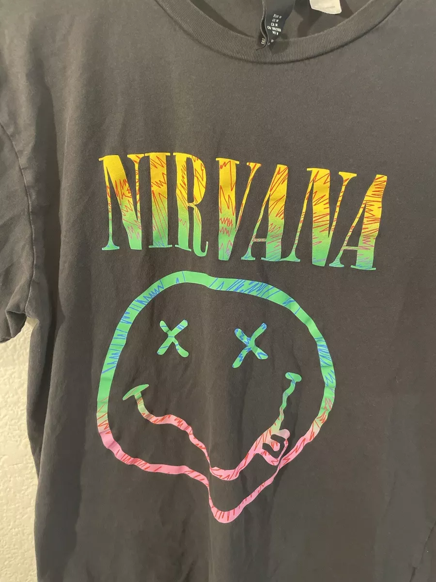 Nirvana Smiley Face Rainbow Black H&M Official T-Shirt 2021