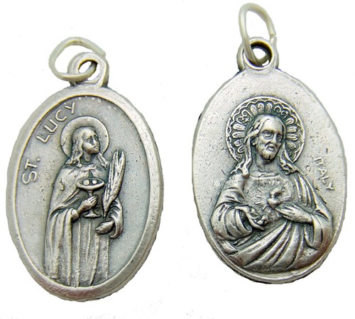 Saint St Lucy Silver Gilded Religious Charm Pendant Pray For Us Italian Medal - Picture 2 of 2