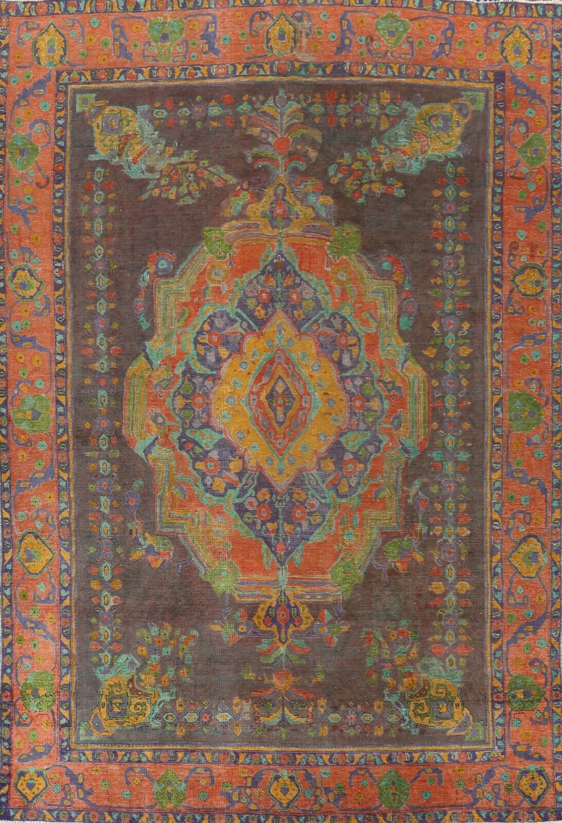 Geometric Semi-Antique Overdyed Traditional Oriental Area Rug Hand-knotted 8x11