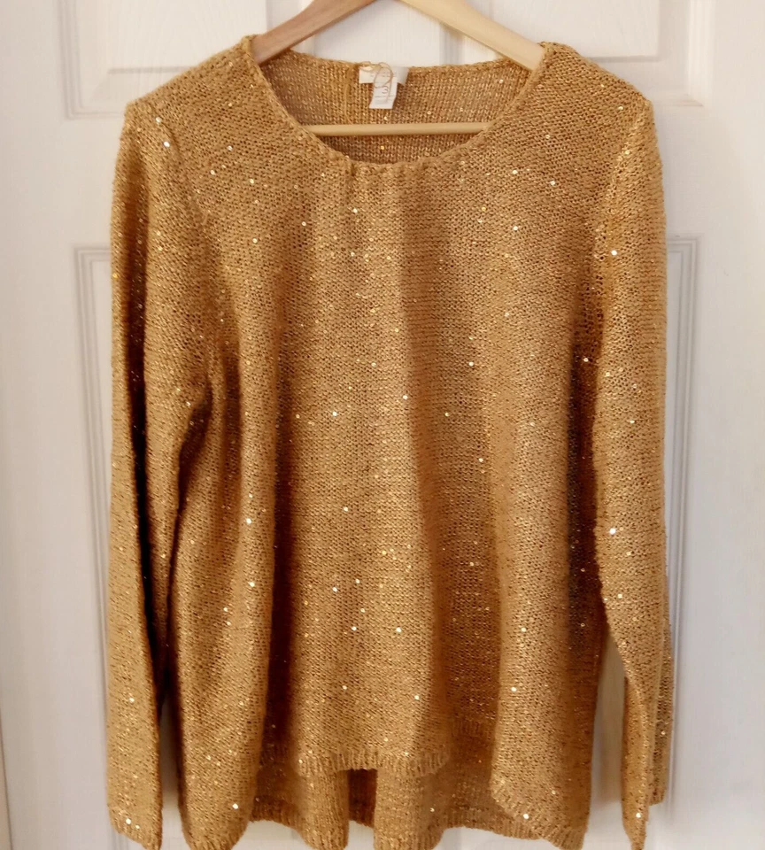 Suéter Chico's Lentejuelas Dorado Brillante Navidad Año Nuevo Mujer Talla 3 Foto 2 de 4
