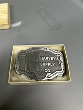 1986 First Edition Harvey's Supply Co Metal Belt Buckle No.638 in original box