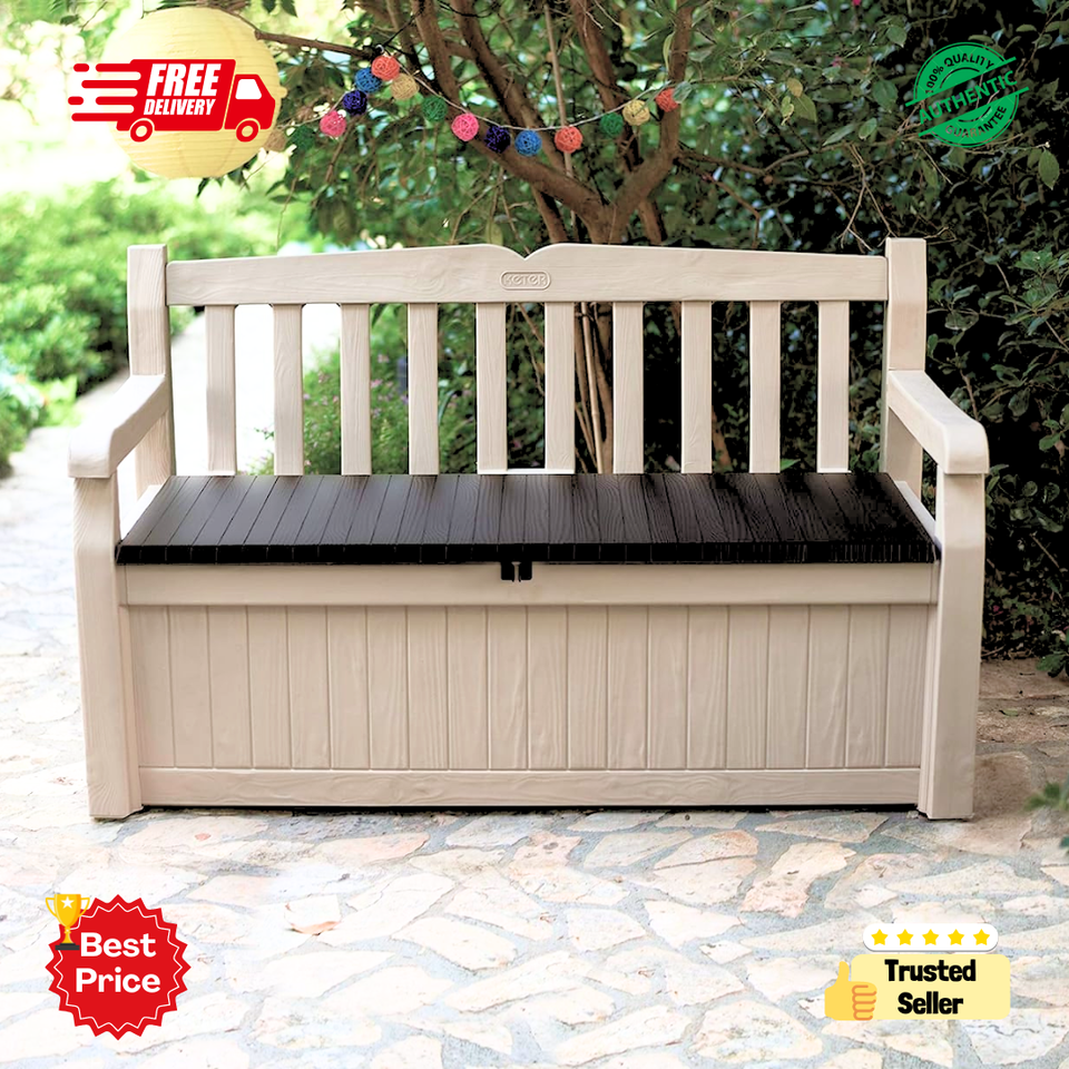 Keter Eden Patio Outdoor 265L Large Garden Storage Box and Bench