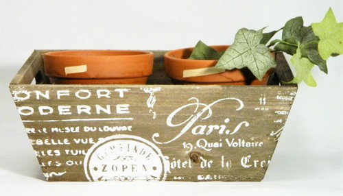 Wood Planter Flower Box French Script Handles 10.75" Container - Picture 4 of 6