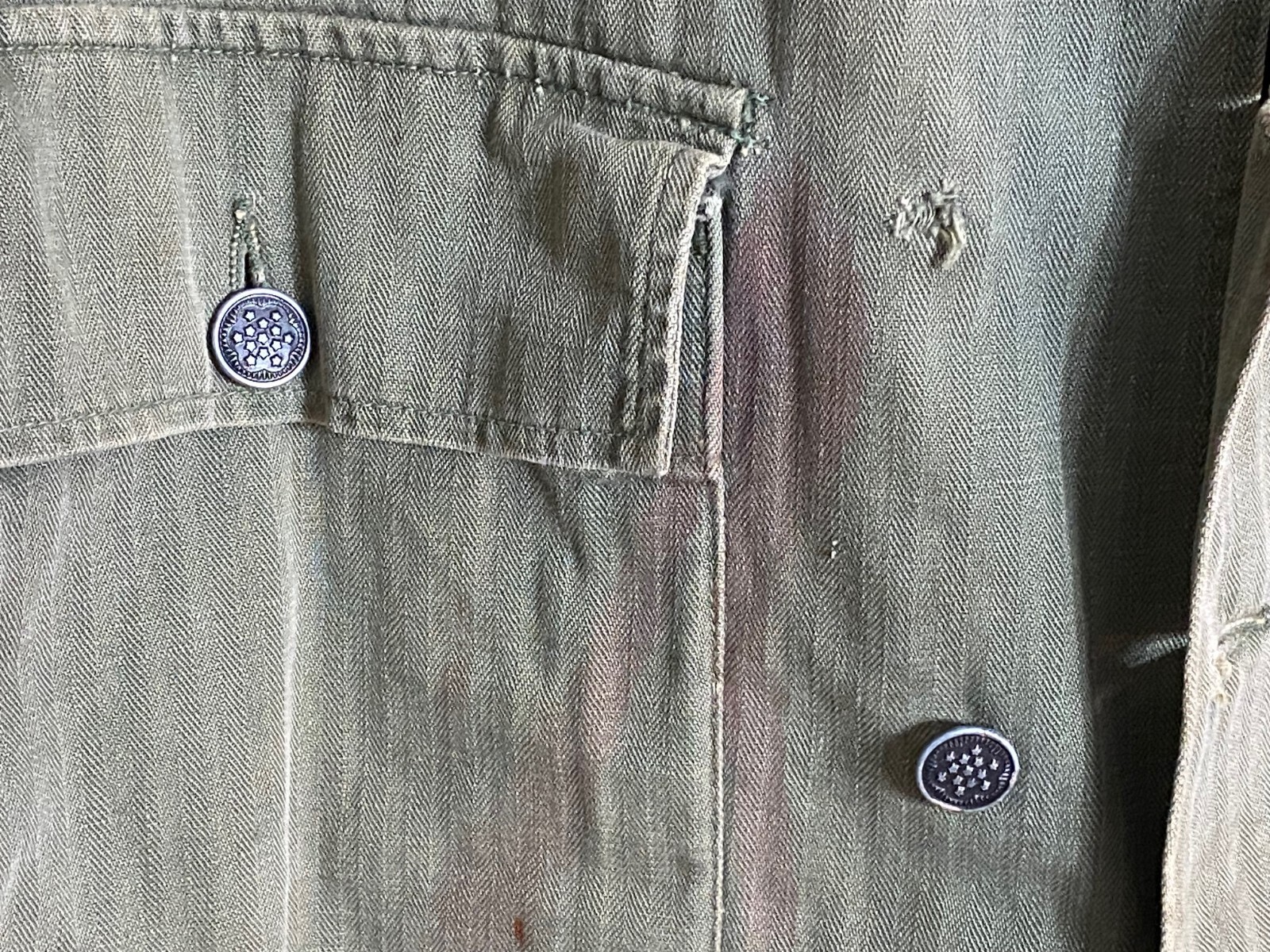 Original WWII WW2 1940s M43 HBT Jacket/Shirt US Army 13 Star Button Ranked  36R