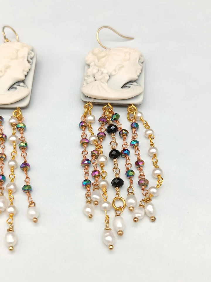 Orecchini donna cammeo pendenti argento 925 monachella cameo made in Italy - Immagine 3 di 4