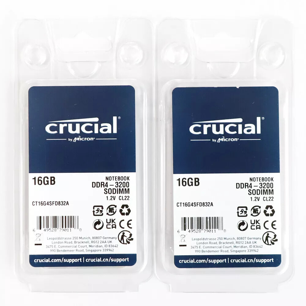 Crucial 32GB KIT 2 x 16GB DDR4 3200 MHz PC4-25600 SODIMM 260