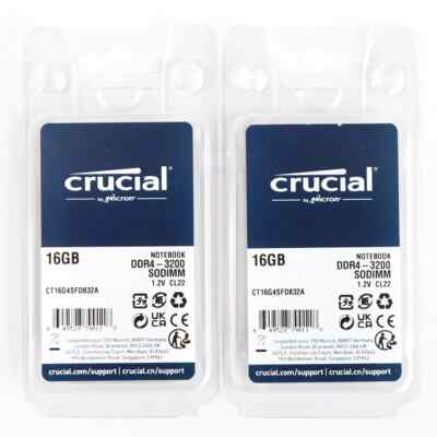 Crucial 32GB KIT 2 x 16GB DDR4 3200 MHz PC4-25600 SODIMM 260
