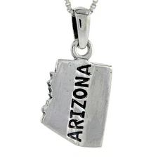 Sterling Silver Arizona State Map Pendant / Charm,  Italian Box Chain