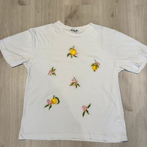 Monki Lemon embroidered white T-shirt (S)