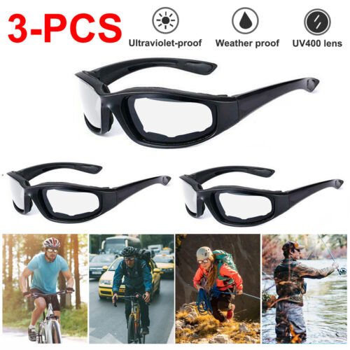 3 Pair Padded Foam Safety Wind Resistant Sunglasses Motorcycle Riding Glasses