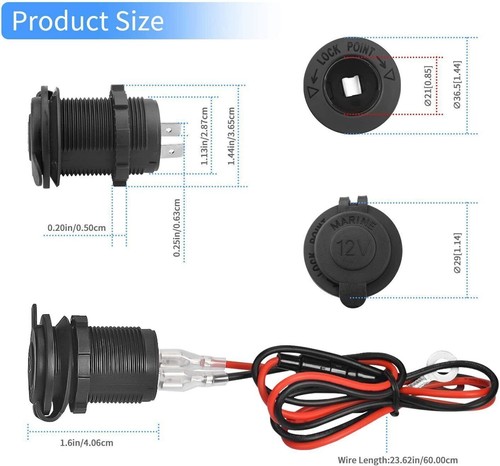 2x 12V Auto KFZ Zigarettenanzünder Dose Buchse Einbau Steckdose Adapter Kabel DE - Zdjęcie 4 z 16