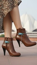 Women Silver Metal Chain Boot Bracelet Shoe Anklet Light Blue Flower Charm PAIR