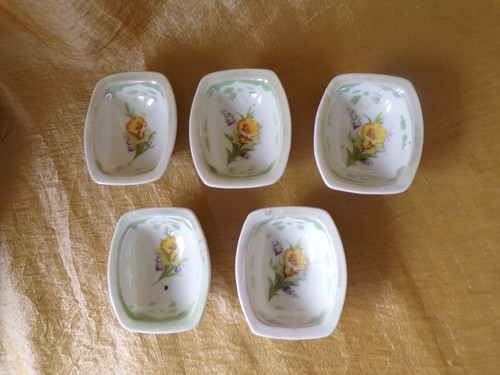 5 Antique Three Crown China Germany Salt Cellars Dips Yellow Flowers Rectangle - Picture 7 of 20