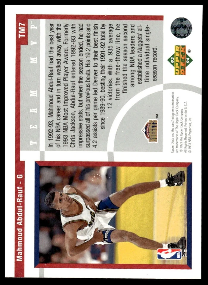 1993-94 Upper Deck #TM7 Mahmoud Abdul-Rauf Team MVP [GOATCARDS] - Image 2 of 2