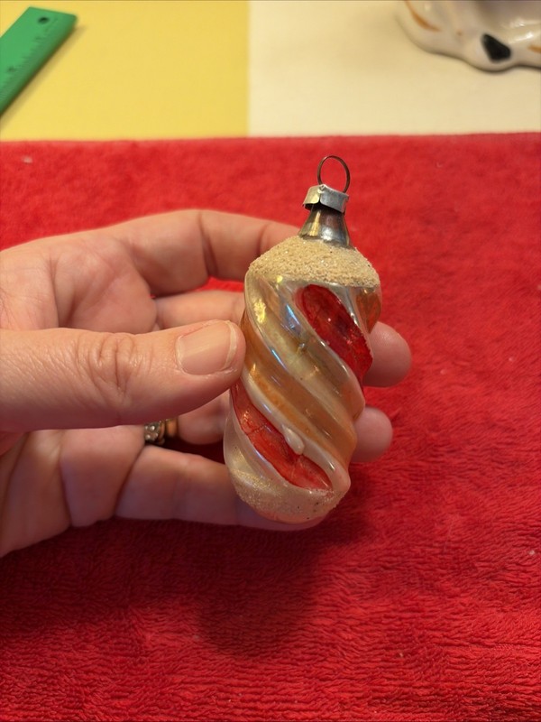 Mercury Mica Glass Christmas Ornament Swirl Design 3.5” VTG W Germany Barrel