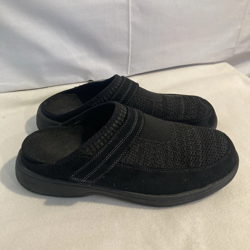 Zapatillas ortopédicas anchas elásticas tejidas negras OrthoFeet 334 Hudson para hombre talla 10 (2E) Foto 2 de 4