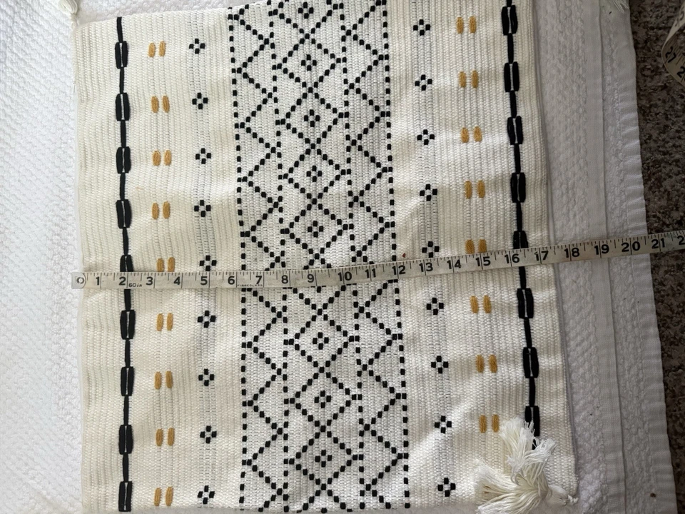 Aztec Motif Zipper Pillow Cover Embroidered Ethnic White Pillow 17 x 19 - Image 3 of 4