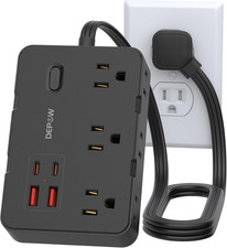 DEPOW Surge Protector Power Strip, 3 FT Extension Cord with 6 AC Outlets 4 USB P