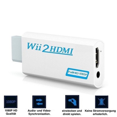 Wii auf zu HDMI Konverter Adapter Stick 1080p Full HD TV Audio 3,5mm AV Kabel BU
